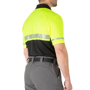 High Visibility <b>Polo</b> Shirt Reflective Tape Safety Workwear Black Yellow Short Sleeve Industrial Uniform Breathable Custom Design - Product Image 3