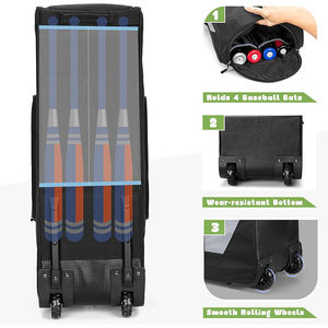 Sac de baseball à roulettes grande capacité Bagnex 5070L, sac de sport imperméable pour équipement de softball avec roues, 600D personnalisable pour hommes et femmes - Product Image 4