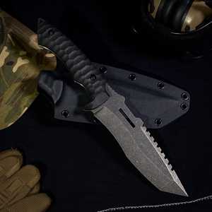 Kitchen Cooking Damascus Steel Straight <b>Back</b> Blade Serrated Edge Wood Handle OEM Outdoor Survival Knife - Product Image 2