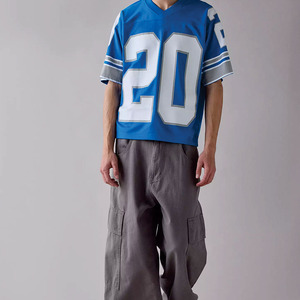 เสื้อฟุตบอลอเมริกันคุณภาพพรีเมียมสำหรับผู้ชาย เสื้อยืดแขนสั้นผ้าตาข่ายระบายอากาศ สไตล์สตรีทแวร์วินเทจทรงบ็อกซี่ - Product Image 2