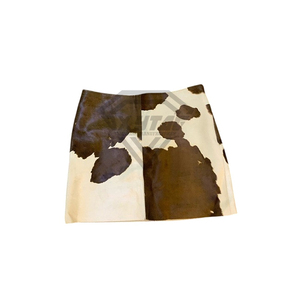 Mini-jupe en cuir de vachette véritable pour femme, marron et blanc, imprimé animal, taille haute, style streetwear, vêtements personnalisés, vente en gros - Product Image 2