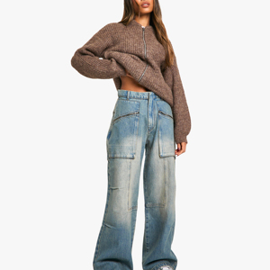 2026 New Arrival Best Breathable Women's Denim Custom Logo Wholesale Clothing Solid Pattern Oversized Jeans <b>Pants</b> - Product Image 5