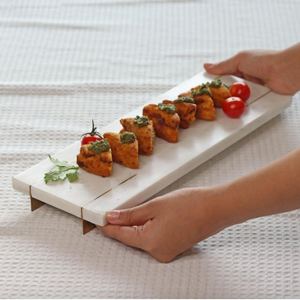 Wholesale Luxury White Marble Serving Tray Bulk Hotel Platter with Elegant Brass Inlay and Minimalist Gold Metal Footed <b>Stand</b> - Product Image 6