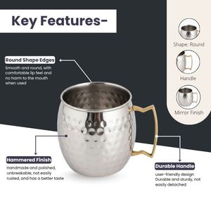 Tasses à Moscow Mule de 450 ml en acier inoxydable argenté pour cocktails, boissons mélangées, accessoires de bar, parfaites pour les boissons froides - Product Image 2