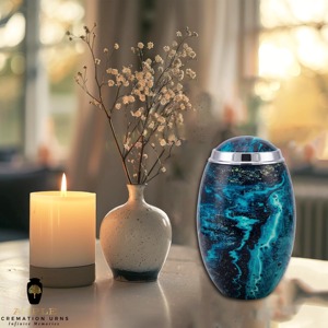 Urne funéraire bleue pour cendres humaines, style européen et américain, écologique, personnalisable, 10 pouces - Product Image 5