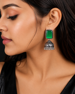 Oxidized <b>Silver</b> Jhumka <b>Earrings</b> for Women | Handmade Indian Ethnic <b>Dangle</b> <b>Earrings</b> | Wholesale Fashion Jewelry - Product Image 2