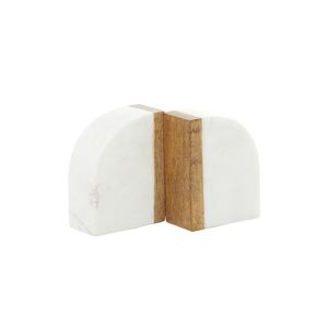 Sujetalibros de mármol y madera en oferta, base de madera, soporte para libros de mármol blanco, sujetalibros decorativos de lujo de piedra y madera, estantería moderna. - Product Image 3