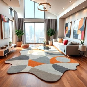 Tapis artisanal géométrique abstrait de forme irrégulière, tapis moderne multicolore pour la décoration du salon et de la chambre - Product Image 1