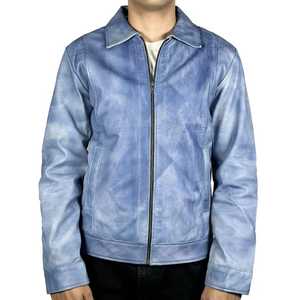 Handmade Leather <b>Men</b> <b>Jacket</b> Soft Genuine Sheepskin Leather <b>Jacket</b> <b>Men</b> <b>Long</b> Zipper Casual 2026 Blue Colors Leather. - Product Image 2