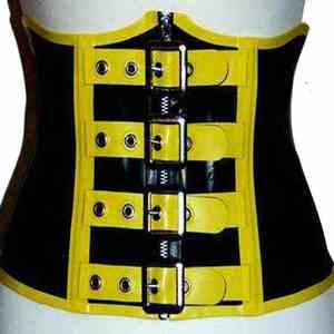 Corset amincissant noir et jaune en similicuir PU pour femme avec fermeture à agrafes, maintien ferme - Product Image 1