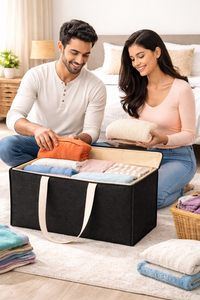 Premium <b>Black</b> Jute with Zipper Closure Large Capacity Organizer <b>Box</b> Tote <b>Storage</b> Eco Friendly Foldable <b>Storage</b> Solution - Product Image 2