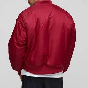 Blouson Bomber Rouge Respirant pour Homme, Col Montant Zippé, Logo Frontal, Coupe Droite, en Polyester, Vêtement d'Extérieur Décontracté pour l'Automne - Product Image 6