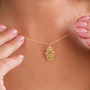 Collier pendentif Main de Fatima en acier inoxydable 304 avec revêtement plaqué or véritable 18 carats 0,03µm-0,05µm - Product Image 4