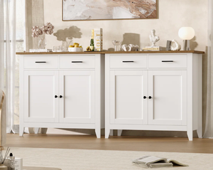 Elegante Gabinete de Almacenamiento de Madera Blanca con Puertas de Madera Sólida, Base de Metal Dorado, Diseño Moderno, Construcción Duradera, Ideal para Sala de Estar - Product Image 4