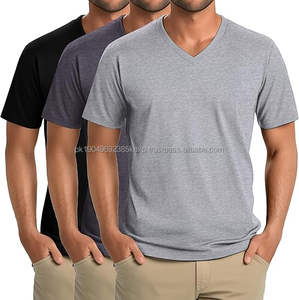 Wholesale Classic <b>V</b>-<b>neck</b> Soft Solid Color Top <b>Men's</b> Short Sleeved Slim Fit Comfortable <b>T</b>-<b>shirt</b> High quality <b>Men</b> <b>T</b>-<b>shirts</b> - Product Image 1