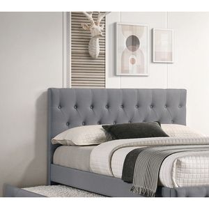 Cama individual contemporánea tapizada en tela de arpillera gris claro con somier de listones, cabecero y piecero capitoné, muebles para dormitorio juvenil - Product Image 4