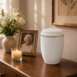 Urne funéraire en laiton blanc pour cendres humaines, avec accents dorés, pour adulte, souvenir commémoratif, récipient funéraire, couvercle sécurisé, fait main - Product Image 4