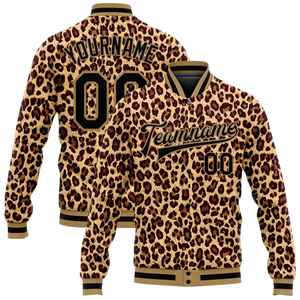 Men's Leopard Print Varsity <b>Jacket</b> Custom Name Number Sublimation Print Casual Autumn Wear Turn-down Collar Regular Fit - Product Image 1