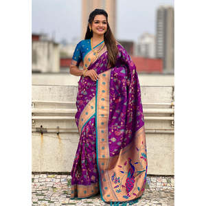 Sari en soie Paithani Jaal avec détails tissés Zari, tenue ethnique traditionnelle indienne et pakistanaise - Product Image 3