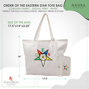 Sac fourre-tout en toile brodé Eastern Star avec fermeture éclair, pochette blanche imperméable assortie, accessoire de shopping toutes saisons - Product Image 6