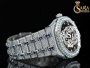Antique Luxury Mechanical Analog Watch High Quality Rose Gold Case VVS Moissanite Diamond Dark Blue Dial Stainless Steel Band - Product Image 3