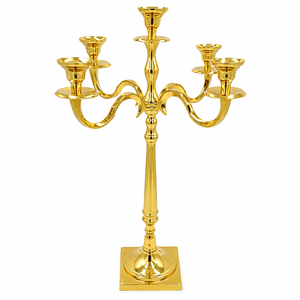 Factory Price 5 Arm Metal Candelabra Shiny Polished <b>Brass</b> Plated Tabletop Candle Stand Custom Gold <b>Candlestick</b> <b>Holder</b> Bulk - Product Image 1