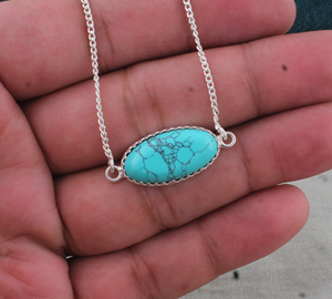SHREE JAIPUR SILVER Vintage Unisexe/Femme, Argent Sterling 925, Pierre précieuse Turquoise naturelle, ovale horizontale, style Est-Ouest, dentelée - Product Image 2