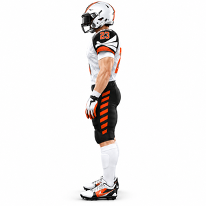Ensemble d'uniformes de football américain personnalisés imprimés par sublimation Blanc Noir Orange Respirant Anti-humidité Rembourré Protection UV - Product Image 4