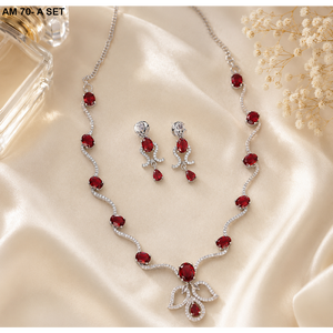 MIJ Luxury American Diamond CZ Stones Silver Plated Alloy <b>Bridal</b> Wedding Engagement Jewelry Set Fancy Style - Product Image 5