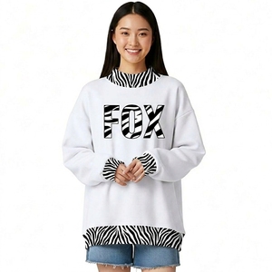 <b>Women</b> <b>White</b> Drop Shoulder <b>Sweatshirt</b> Stand Mockneck Collar BUTTER Letter Print Camo Trim Long Sleeve Casual Pullover - Product Image 6