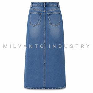 Jupe en jean personnalisée pour femmes |   Jupe longue en jean avec fente avant |   Jupe en jean bleu délavé taille haute |   Jupe en jean vintage - Product Image 6
