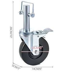 Set di 4 Ruote Girevoli in Gomma per Impalcature, Resistenti, 5 Pollici, con Doppio Blocco, Stelo Rotondo Solido da 1 Pollice, Capacità 280 Libbre per Ruota - Product Image 1