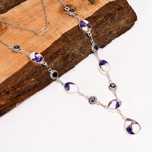 Collier Lariat en Argent Sterling Fait Main avec Pierres Turquoise, Améthyste et Rose Violette, Bijou Bohème Artisanal, Cadeau pour Elle - Product Image 1