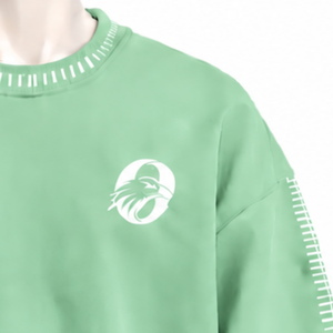 Mens <b>Mint</b> <b>Green</b> Stitched Border Distressed Crewneck Sweatshirt Oversized Long Sleeve Pullover Casual Streetwear Fashion <b>Top</b> - Product Image 6