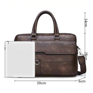 Bolsos para portátiles de cuero auténtico, bolso de mano impermeable de piel sintética para portátiles, bolso de viaje para ordenadores de 15/16 pulgadas con bolsas de almacenamiento - Product Image 6