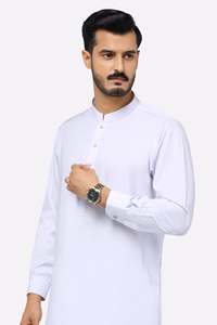 Conjunto de Kurta y Pijama de Algodón Blanco para Hombre, Corte Regular, Largo hasta la Rodilla, Estilo Tradicional Informal de India y Pakistán, Disponible al por Mayor - Product Image 5