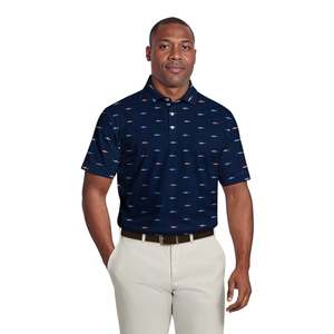 Chemise de golf pour homme en polyester/coton, bleu marine, à manches courtes, imprimée, décontractée, respirante, coupe classique, tricotée, 180g, à motifs - Product Image 2