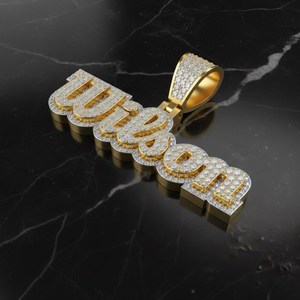 Colgante Personalizado de Doble Capa en Plata 925 con Incrustaciones de Diamantes, Colgante de Hip Hop con Nombre Personalizado en Moissanita VVS - Product Image 2