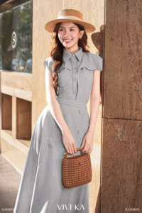 Blusa gris sin mangas para mujer, cuello vuelto, con botones, elegante, para primavera y verano, informal, para oficina, MELA - Product Image 3