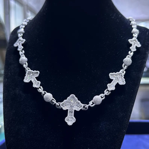 Luxury Moissanite Cross Link <b>Necklace</b> for Women Iced Out Silver Tone <b>Statement</b> Jewelry Elegant Party Chain Fashion Accessory Set - Product Image 1