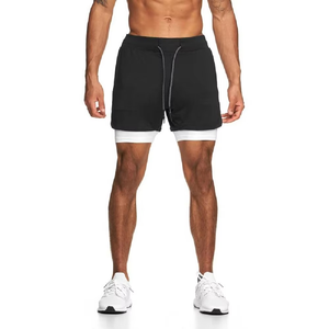 Shorts de sport double couche pour hommes en gros avec short de compression intégré, respirants, pour l'entraînement et la course, logo personnalisé - Product Image 3