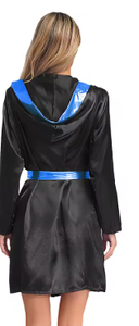 HAWK SPORTS INDUSTRIES Robe de boxe à capuche en satin noir avec ceinture bleue, durable, confortable, en polyester, pour entraînement MMA et Muay Thai, personnalisable - Product Image 2