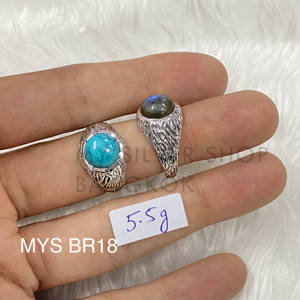 แหวนเงินแท้ 925 ประดับด้วยเทอร์ควอยซ์สีน้ำเงินธรรมชาติ สไตล์โบฮีเมียนคลาสสิก ราคาขายส่ง เครื่องประดับเงิน - Product Image 1