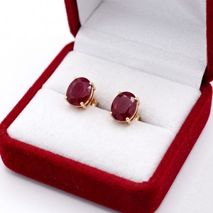 Pendientes de Oro Amarillo Sólido de 14K con Rubí Ovalado Natural de 4 Puntas, Joyería Fina, Memoria Jewels - Product Image 5