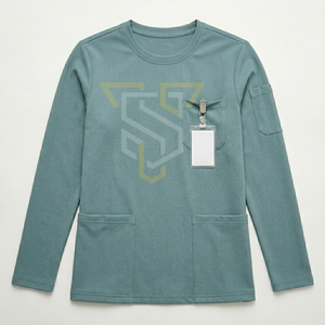 Conjunto de Uniforme Médico para Mujer en Color Verde Azulado con Bolsillos Delanteros, Uniformes de Hospital en Material de Algodón y Poliéster Tejido - Product Image 1