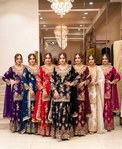 Ensemble Salwar Kameez Lehenga indien pakistanais brodé en faux georgette, longueur ras du sol, tenue festive et formelle pour mariage - Product Image 1
