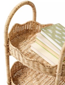 Étagère de rangement à 4 niveaux en rotin naturel, panier de présentation autoportant en osier avec poignées courbées pour cuisine, salon - Product Image 3