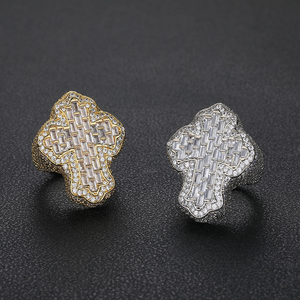 Mens 925 <b>Silver</b> Moissanite Baguette Cross <b>Ring</b> Iced Pave Religious <b>Statement</b> <b>Ring</b> Luxury Hip Hop Jewelry - Product Image 1