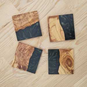 Handcrafted Natural Wood & <b>Epoxy</b> <b>Resin</b> Beverage Coaster Set Stylish Protective Drink Coasters for Home, Office & Cafe <b>Tables</b> - Product Image 6