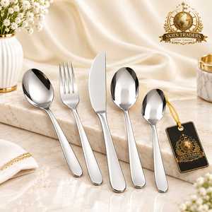 Ensemble de couverts élégants à poignée ronde en argent, acier inoxydable poli miroir, couverts pour hôtel, restaurant, couteau, cuillère, fourchette - Product Image 4